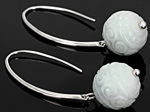 Pacific Style™ 14mm Round Carved Jadeite Bead Sterling Silver Earrings