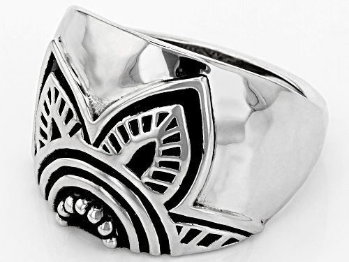 Pacific Style™ Oxidized Rhodium Over Sterling Silver Hammered Floral Ring - Size 8