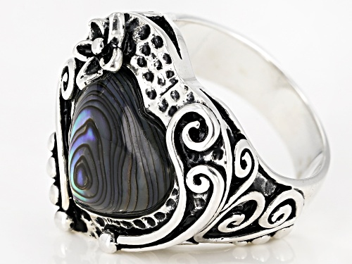 Pacific Style™ 13mm Heart Shape Abalone Shell Sterling Silver Solitaire Ring - Size 5
