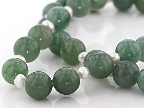 Pacific Style™ 10mm Jadeite And 4mm Cultured Freshwater Pearl Rhodium Over Silver Bead Necklace - Size 24