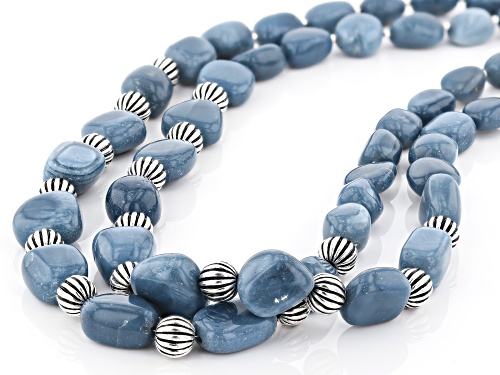 Pacific Style™ 7-10mm Free-Form Blue Opal Nugget Double Strand Sterling Silver Bead Necklace - Size 18