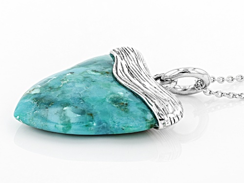 Pacific Style™  30x26mm Carved Turquoise Rhodium Over Silver Shark Tooth Inspired Pendant with Chain