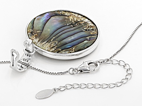 Pacific Style™ Abalone Shell Slice, Rhodium Over Silver Face & Flower Overlay Enhancer w/Chain