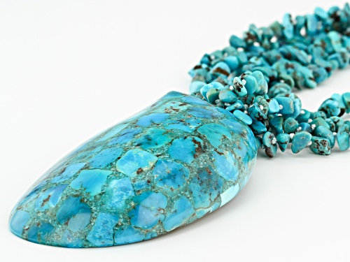 Pacific Style™ 3-7mm Free-Form Turquoise Chip With Mosaic Turquoise Over Abalone Shell Necklace - Size 20