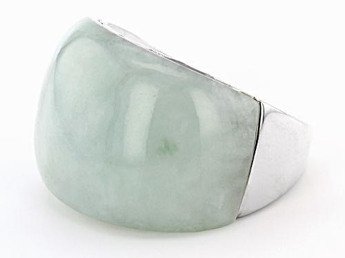Pacific Style™ 23X15mm Inlaid Jadeite Solitaire Rhodium Over Sterling Silver Dome Ring - Size 7