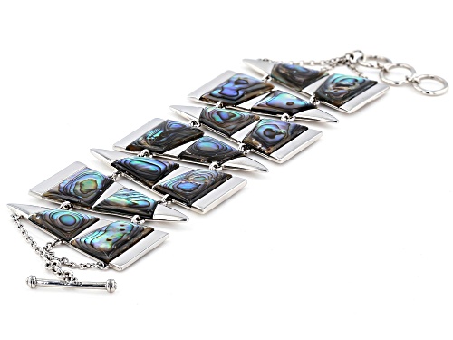 Pacific Style™ 22x14mm & 16x15.5mm Geometric Abalone Shell Slice, Rhodium Over Silver Bracelet - Size 8