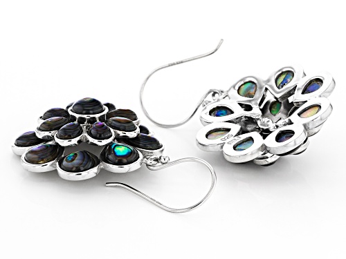 Pacific Style™ 4-7mm Mixed Shape Abalone Shell Rhodium Over Sterling Silver Flower Dangle Earrings