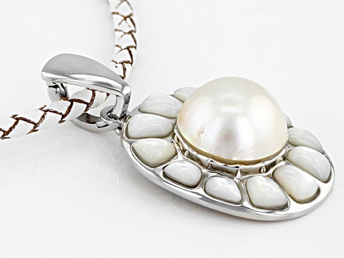 Pacific Style™ Mother of Pearl & Cultured Mabe Pearl Rhodium over Silver Enhancer and Leather Cord