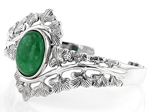 Pacific Style™ 20x15mm Oval Jadeite Rhodium Over Sterling Silver Leaf Cuff Bracelet - Size 7