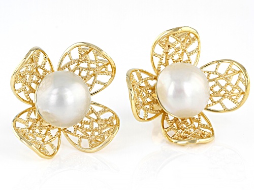 Pacific Style™ White Cultured Mabe Pearl 18K Gold Over Silver Flower Earrings