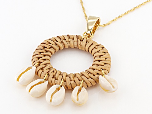 Pacific Style™ Woven Rattan With Shell 18K Gold Over Silver Enhancer With Chain