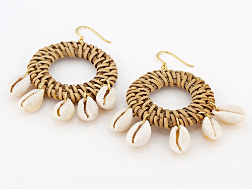 Pacific Style™ Rattan With 5 White Shells 18K Gold Over Silver Dangle Earrings