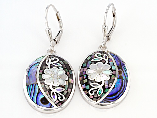 Pacific Style™ Floral Mother-of-Pearl with Abalone Shell Sterling Silver Mosaic Dangle Earrings