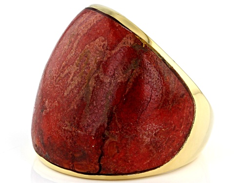Pacific Style™ 14.45ct Red Coral 18K Yellow Gold Over Sterling Silver Dome Ring - Size 7