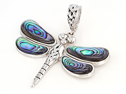 Pacific Style™ Fancy Abalone Shell Rhodium Over Sterling Silver Dragonfly Enhancer