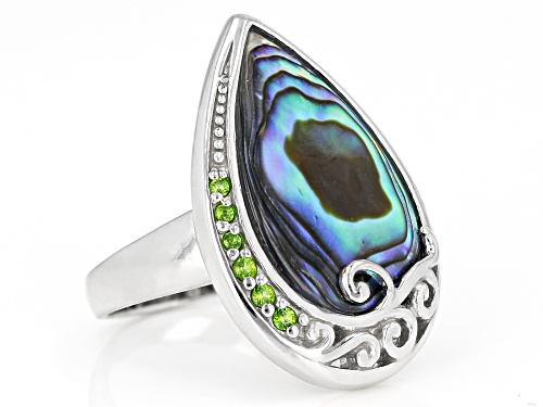 Pacific Style™ Pear Shape Abalone With Chrome Diopside Accent Rhodium Over Sterling Silver Ring - Size 7