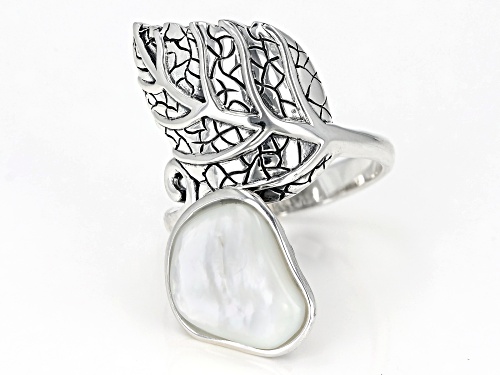 Pacific Style™ Free Form Mother-Of-Pearl Sterling Silver Bypass Ring - Size 8