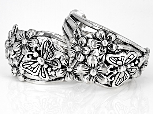 Pacific Style™ Sterling Silver Flower & Butterfly Hoop Earrings