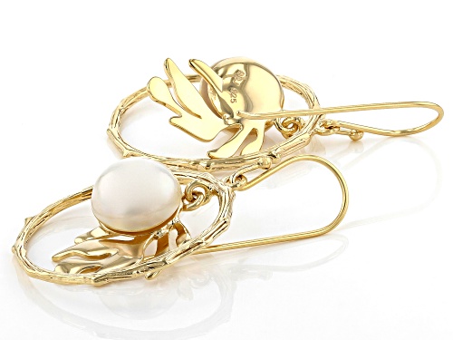 Pacific Style™ Cultured Mabe Pearl 18K Yellow Gold Over Sterling Silver Palm Leaf Design Earrings
