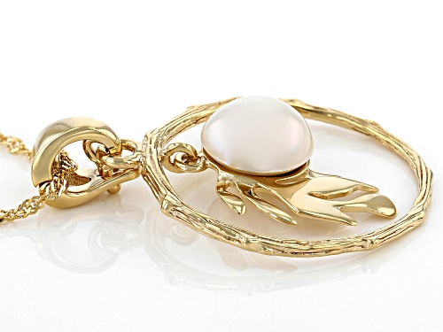 Pacific Style™ Cultured Mabe Pearl 18K Yellow Gold Over  Silver Palm Leaf Design Enhancer With Chain