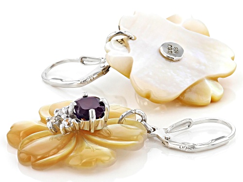 Pacific Style™ 25mm Mother-of-Pearl, 1.94ctw Amethyst & Zircon Rhodium Over Silver Hibiscus Earrings