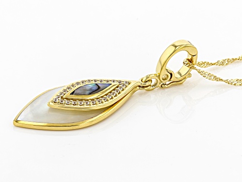 Pacific Style™ Mother-of-Pearl, Abalone Shell & Zircon 18K Gold Over Silver Enhancer With 18