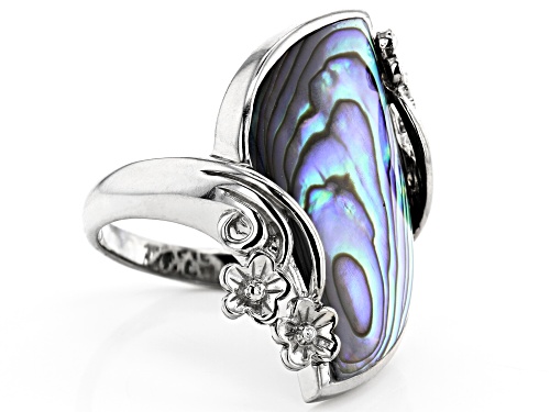 Pacific Style™ Free Form Abalone Shell Rhodium Over Sterling Silver Flower Design Ring - Size 8