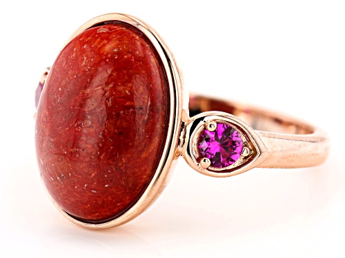 Pacific Style™ Coral & 0.26ct Lab Created Ruby 18k Rose Gold Over Sterling Silver Ring - Size 8