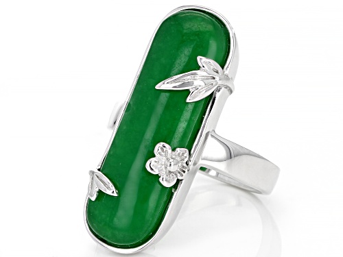 Pacific Style™ Jadeite Rhodium Over Sterling Silver Leaf & Floral Detail Ring - Size 8