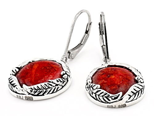Pacific Style™ Coral Sterling Silver leaf Design Earrings