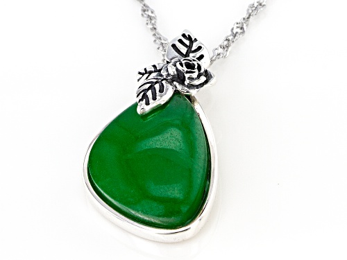 Pacific Style™ Jadeite Sterling Silver Floral Pendant With 18