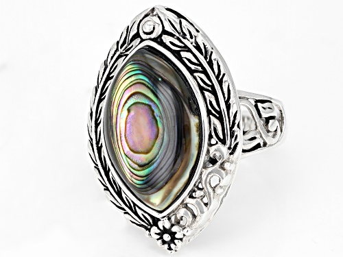 Pacific Style™ Marquise Abalone Shell Sterling Silver Leaf Ring - Size 8