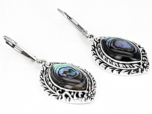 Pacific Style™ Marquise Abalone Shell Sterling Silver Leaf Earrings
