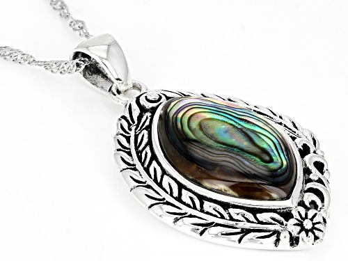 Pacific Style™ Marquise Abalone Shell Sterling Silver Leaf Pendant With 18