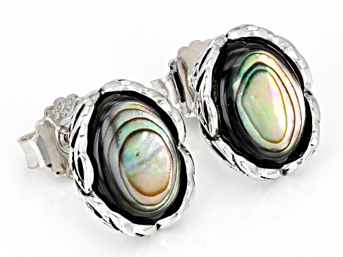 Pacific Style™ Abalone Shell Rhodium Over Sterling Silver Stud Earrings