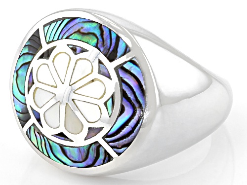 Pacific Style™ Mosaic Abalone Shell & Mother-Of-Pearl Rhodium Over Sterling Silver Ring - Size 10