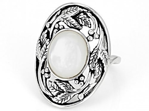 Pacific Style™ Mother-Of- Pearl Sterling Silver Leaf Design Ring - Size 7