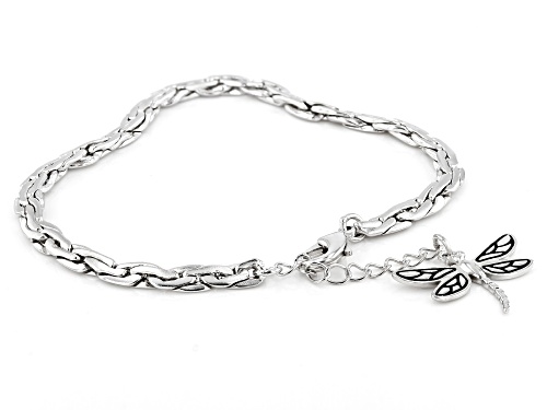 Pacific Style™ Rhodium Over Brass Chain Bracelet With Dragonfly Dangle - Size 8
