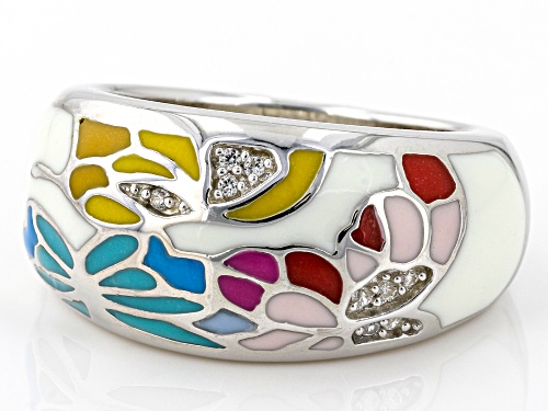 Pacific Style™ 0.07ctw White Zircon With Multi Color Enamel Sterling Silver Dome Ring - Size 8