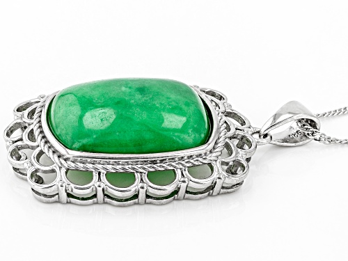Pacific Style™ Rectangular Cushion Jadeite Sterling Silver Pendant With 18