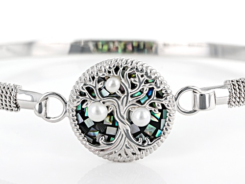 Pacific Style™ Abalone With Cultured Freshwater Pearl Tree of Life Rhodium Over Silver Bracelet - Size 8