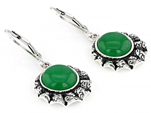 Pacific Style™ Green Jadeite Sterling Silver Oxidized Dangle Earrings