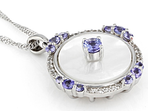 Pacific Style™ Mother-of-Pearl, 1.11ctw Tanzanite & Zircon Rhodium Over Silver Pendant with Chain