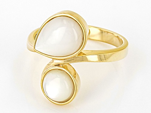 Pacific Style™ Round and Pear White Mother-of-Pearl 18k Yellow Gold Over Sterling Silver Bypass Ring - Size 11