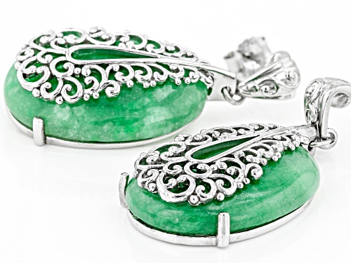 Pacific Style™  Oval Jadeite Sterling Silver Filigree Overlay Earrings