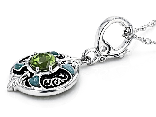 Pacific Style™ 1.11ct Peridot and Jadeite Rhodium over Sterling Silver Enhancer with Chain