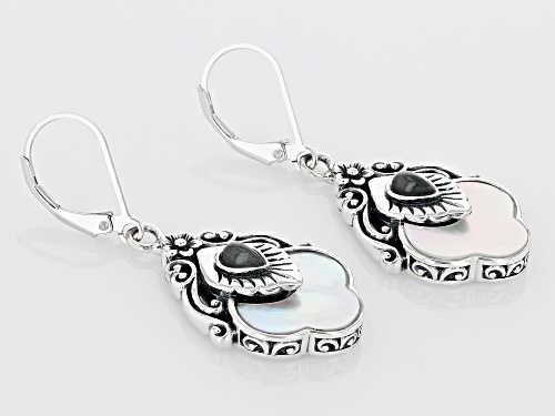 Pacific Style™ White Mother-Of-Pearl and Charcoal Jadeite Sterling Silver Dangle Earrings