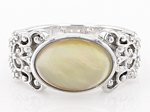 Pacific Style™ 14x10mm Oval Golden Mother-Of-Pearl Rhodium over Sterling Silver Ring - Size 8