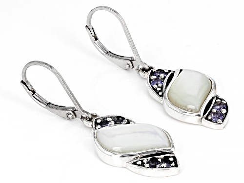 Pacific Style™ White Mother-of-Pearl and .48ctw Blue Tanzanite Sterling Silver Dangle Earrings