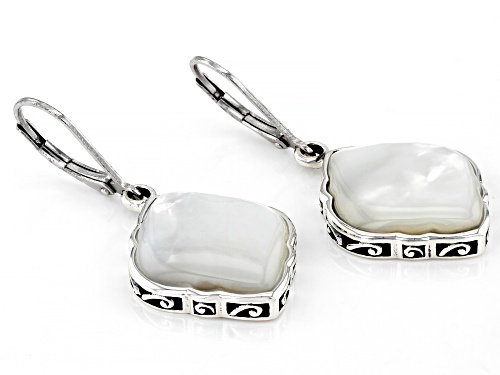 Pacific Style™ 20x16mm White Mother-of-Pearl Rhodium Over Sterling Silver Earrings